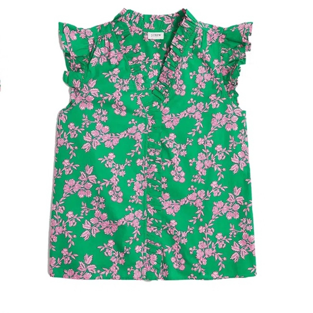 NWOT Sleeveless Ruffle Top Emerald and Pink Floral Print Size Small
